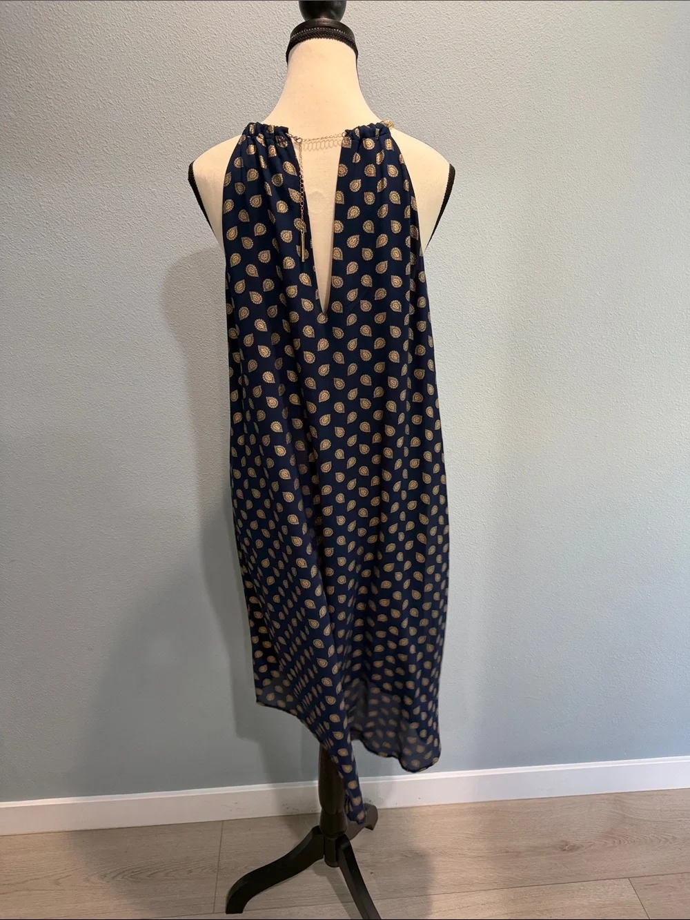 Michael Kors Navy Midi Dress with Gold Dot Print